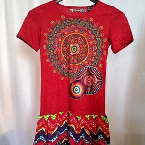 DESIGUAL GIRLS dress Sz 13 - 14 colorful short sleeves boho chic BUBBLE HEM-ISH